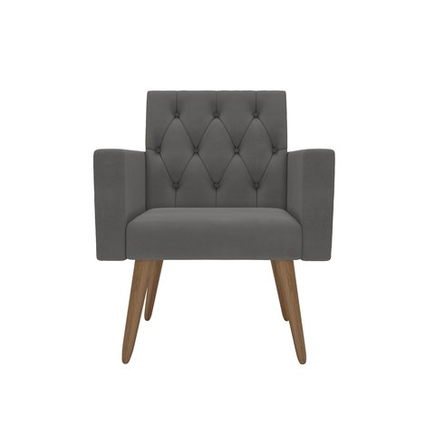 Poltrona Decorativa Capitonê Confortável para Recepção Cinza-escuro