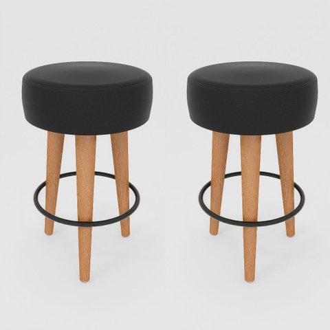 Kit 2 Banqueta Média Cozinha 60cm Estofada Preto Madeira Maciça Urban