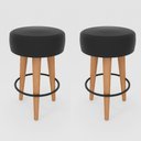 Ver imagem 1 de Kit 2 Banqueta Média Cozinha 60cm Estofada Preto Madeira Maciça Urban