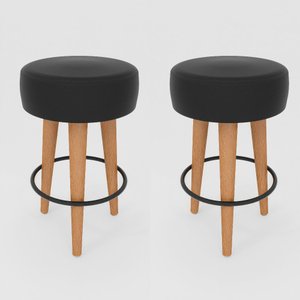 Kit 2 Banqueta Média Cozinha 60cm Estofada Preto Madeira Maciça Urban