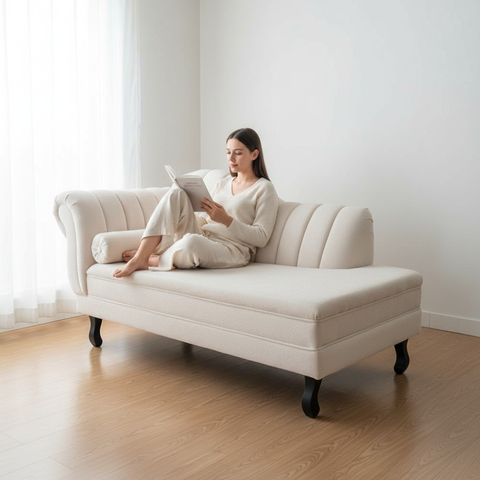 Recamier Decorativo Divã Amsterdã 147cm Lado Direito Bouclé Bege
