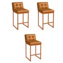 Ver imagem 2 de Banqueta Cozinha Alta com Encosto Industrial Kit 3 Bronze Lirina Pu C05 - D’Rossi