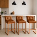 Ver imagem 1 de Banqueta Cozinha Alta com Encosto Industrial Kit 3 Bronze Lirina Pu C05 - D’Rossi