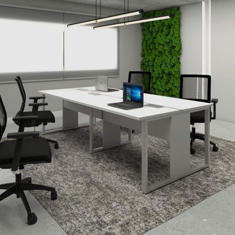 Plataforma de Trabalho 4 Lugares Cinza 2,40m Pés Metal F5 Cor:cinza