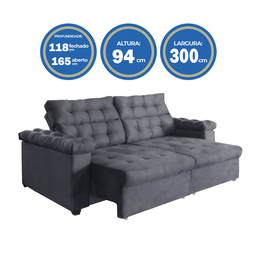 Sofá New Austrália 3 metros Retratil e Reclinavel Suede Cinza – Sofá na Web - 3