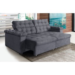 Sofá New Austrália 3 metros Retratil e Reclinavel Suede Cinza – Sofá na Web - 2
