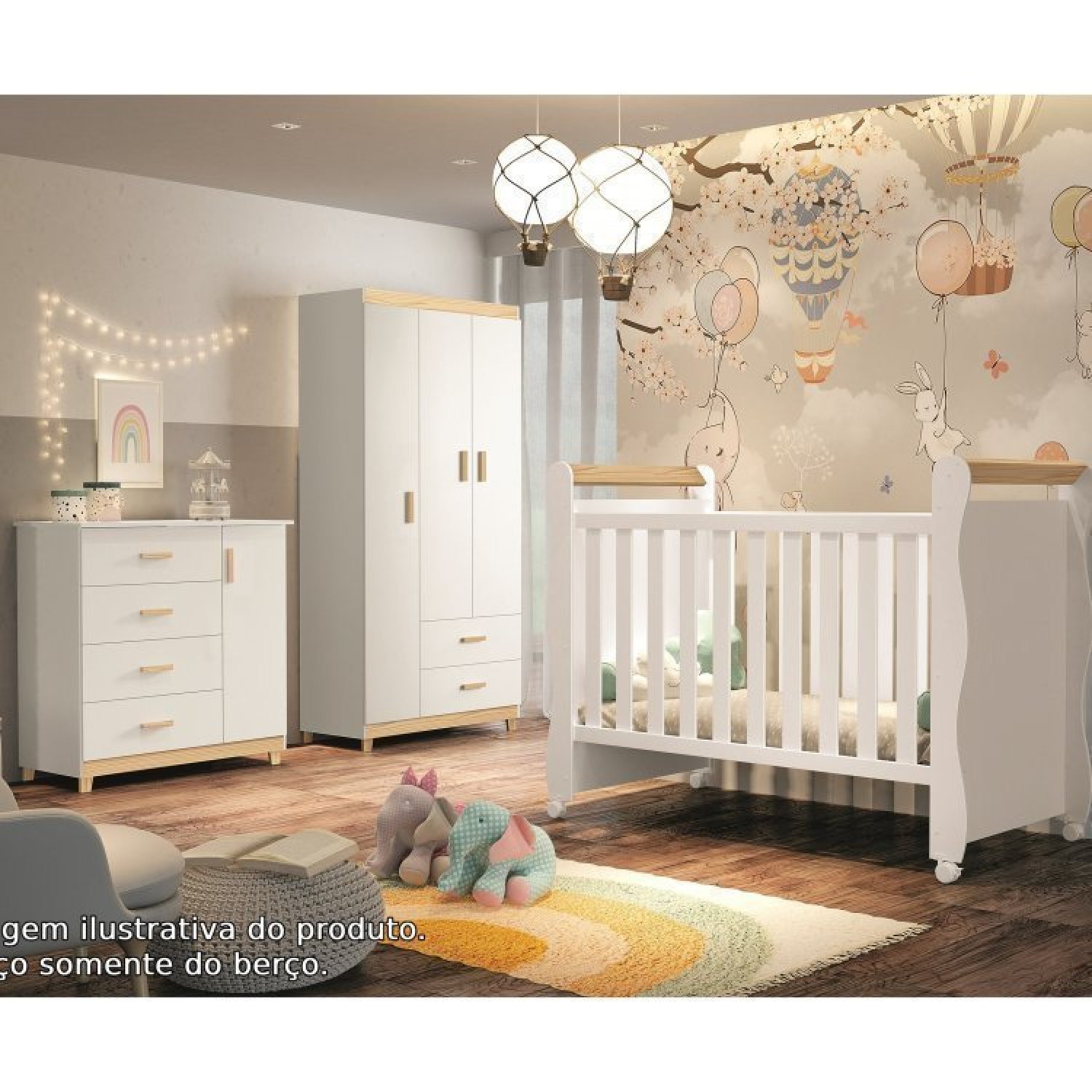 Quarto de Bebê Completo Berço 3 em 1 com Cômoda e Guarda Roupa Udine Móveis Bonatto Menor preço em Quarto de Bebê Completo Berço 3 em 1 com Cômoda e Guarda Roupa Udine Móveis Bonatto