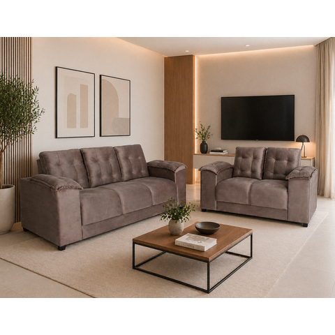 Conjunto de Sofá 02 e 03 Lugares Espanha Sofisticato Veludo Marrom