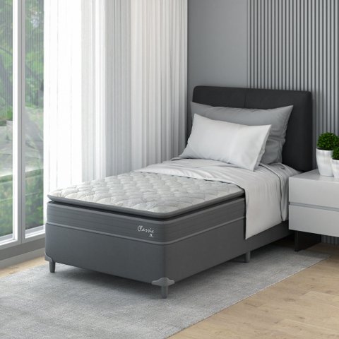 Cama Box Solteirão D40 Classic C Pillow 108x198x50cm Branco/Cinza Montreal