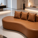 Ver imagem 5 de Sofá Tóquio Puff Orgânico Corino 200cm com 3 Almofadas Design Curvo Luxo para Sala e Recepção:Carame