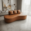 Ver imagem 4 de Sofá Tóquio Puff Orgânico Corino 200cm com 3 Almofadas Design Curvo Luxo para Sala e Recepção:Carame