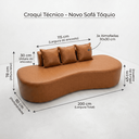 Ver imagem 2 de Sofá Tóquio Puff Orgânico Corino 200cm com 3 Almofadas Design Curvo Luxo para Sala e Recepção:Carame
