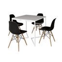 Ver imagem 2 de Mesa Jantar Industrial Branca 90x90cm Base V Ferro Branco com 4 Cadeiras Eames Eiffel Madeira Pretas