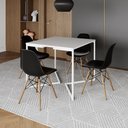 Ver imagem 1 de Mesa Jantar Industrial Branca 90x90cm Base V Ferro Branco com 4 Cadeiras Eames Eiffel Madeira Pretas
