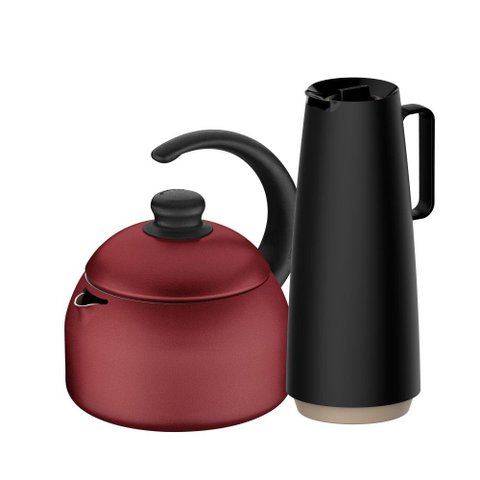 Chaleira Alumínio Paris 1,9l Antiaderente Vermelha com Bule Garrafa Térmica 1l Preto Tramontina