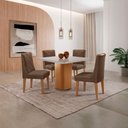 Ver imagem 1 de Mesa de Jantar Eloise Canto Copo 4 Cadeiras Isadora Moderna Veludo Marrom/off White/naturale