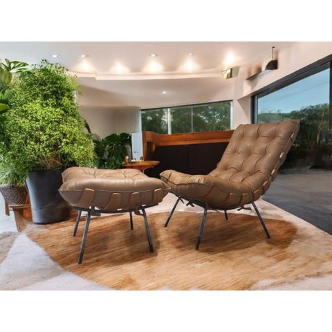 Kit Poltrona Costela com Puff para Sala Courissimo Caramelo