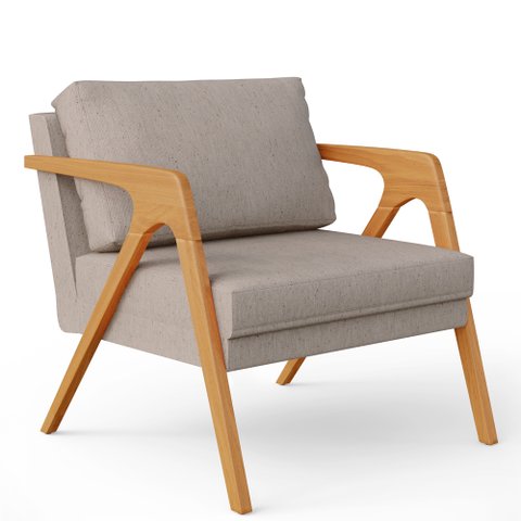 Poltrona Decorativa para Pietra com Estrutura de Madeira L02 Linho Bege - Lyam Decor
