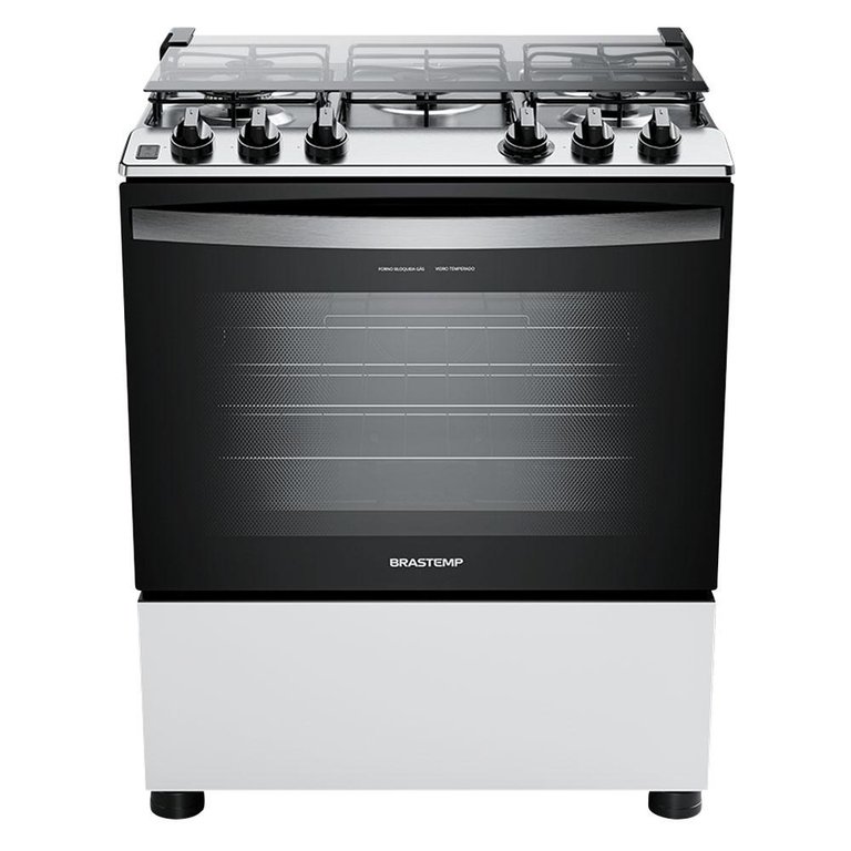 Fogão Brastemp 5 Bocas com Mesa de Inox Automático Bivolt Branco Fogão Brastemp 5 Bocas com Mesa de Inox Automático Bivolt Branco