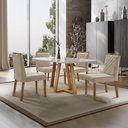 Ver imagem 1 de Conjunto Sala de Jantar Mesa Florença Madeira Maciça 140x80cm Tampo Retângular Vidro Off White com 4