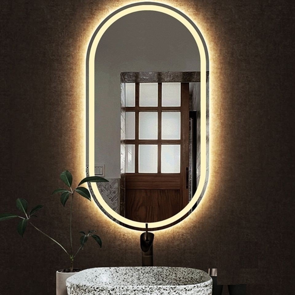 Espelho jateado Oval Iluminado com led quente - 50x80cm - 3