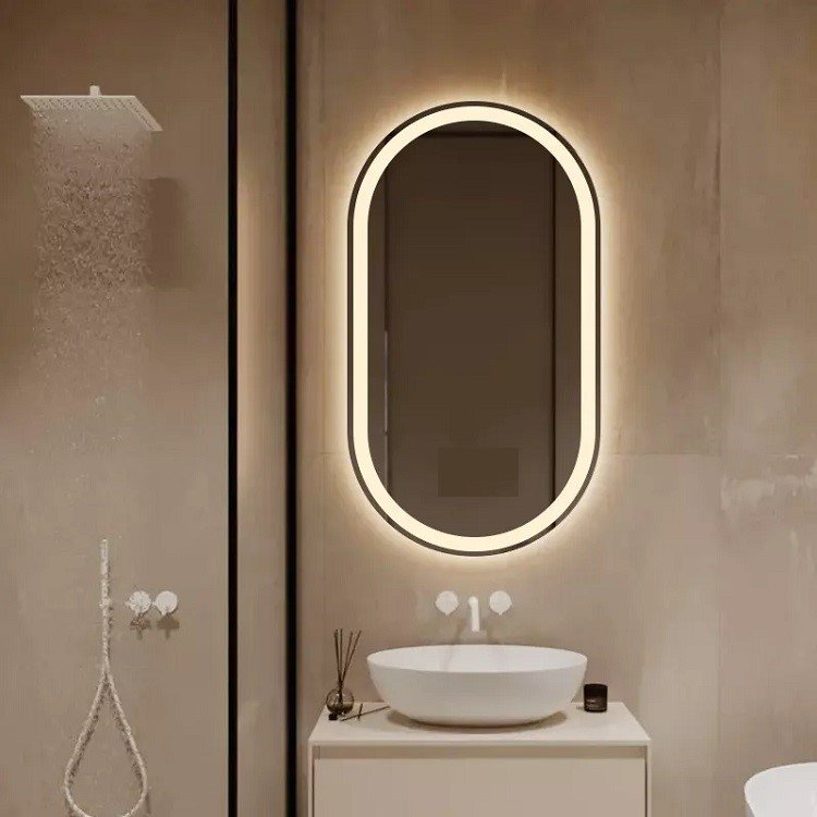 Espelho jateado Oval Iluminado com led quente - 50x80cm - 2