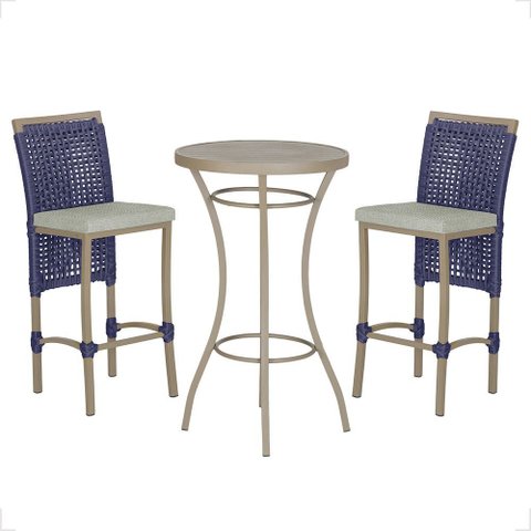 Mesa Bistrô com 2 Banquetas Roma Fendi Corda Náutica Estofado 3 Trama Original