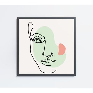 Quadro Decorativo Feminino Silhueta Meia Face Artística Contínua - 80x80 cm - Adesivo fotográfico
