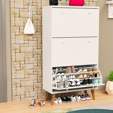 Sapateira Multiuso Vertical 3 Portas Basculantes para Quarto ou Hall de Entrada com Pés Palito