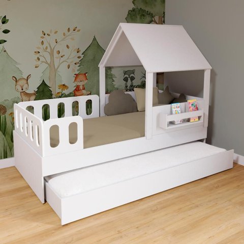 Bicama Casinha com Telhado Mdf e Grades Anatômica Branco Mobilistore