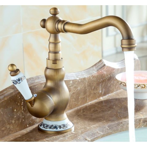 Torneira Baixa Pia Mesa Bronze Antigo Porcelana Vintage Luxo