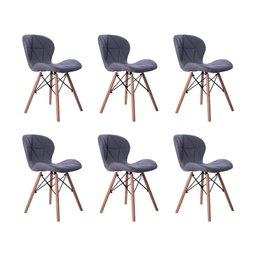 Kit 06 Cadeiras Estofada Jantar Charles Eames Eiffel Slim Wood Confort Cinza - 1