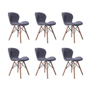 Kit 06 Cadeiras Estofada Jantar Charles Eames Eiffel Slim Wood Confort Cinza