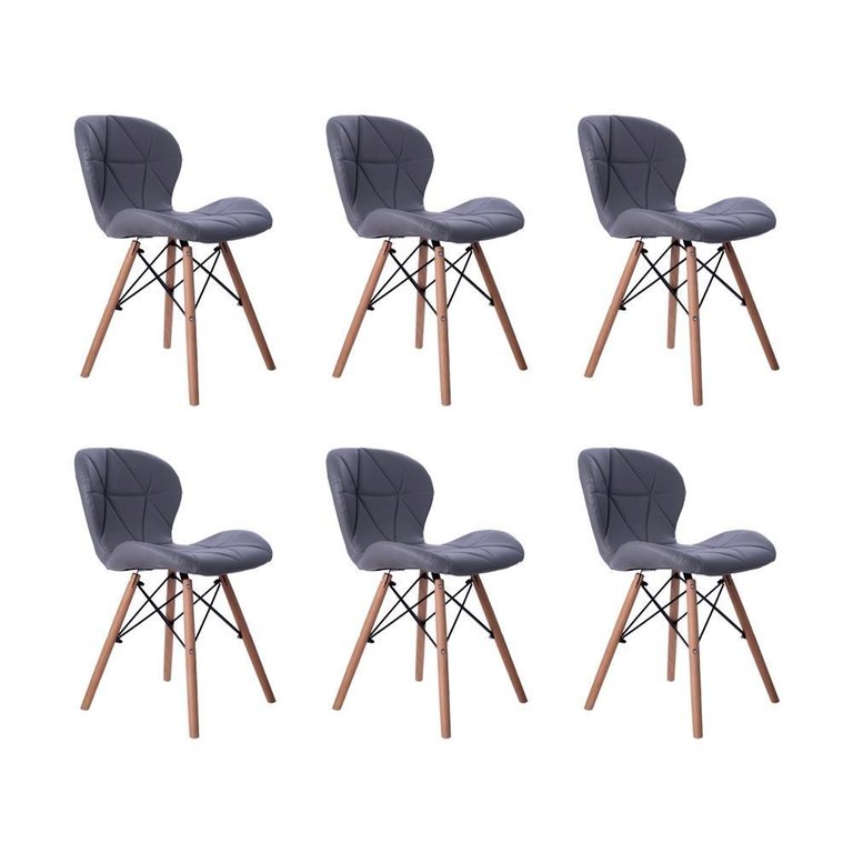 Kit 06 Cadeiras Estofada Jantar Charles Eames Eiffel Slim Wood Confort Cinza