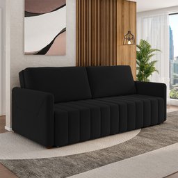 Sofá-cama Decorativo Retrátil Thanos 2 Lugares 192cm Veludo Preto G45 - Gran Belo - 2