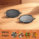 Ver imagem 4 de Chapa Ferro Fundido Dupla Face 30cm Redonda Grill Bifeteira com Alça de Madeira