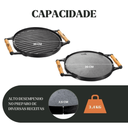 Ver imagem 5 de Chapa Ferro Fundido Dupla Face 30cm Redonda Grill Bifeteira com Alça de Madeira