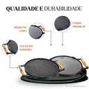 Ver imagem 3 de Chapa Ferro Fundido Dupla Face 30cm Redonda Grill Bifeteira com Alça de Madeira