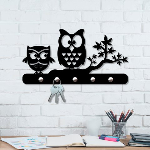 Porta Chaves Branco de Parede 6mm Pássaro MDF:PRETO