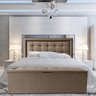 Kit Cabeceira e Recamier Baú Estofado Veneza Diamond Linho Bege Queen Rbl - 5