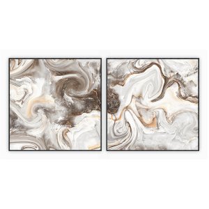 kit com 2 Quadros Decorativos Abstratos com Moldura e Vidro para Sala Quarto Escritórios e Clínicas