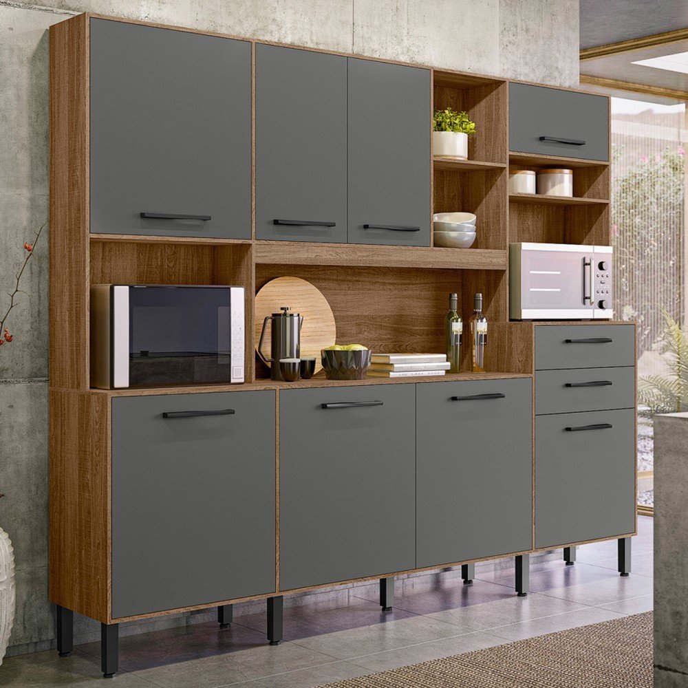 Cozinha Compacta Hortelã 8 Portas 2 Gavetas Carvalho Rústico