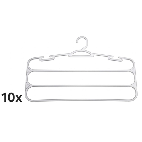 Kit 10 Cabides Cristal para Calças 3 Divisórias Reforçado Acrílico Transparente - Organizador Roupa