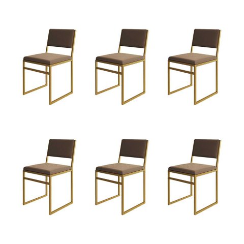 Kit 6 Cadeiras Industrial Isa Veludo Marrom Base Dourado para Mesa Sala Cozinha - Dourado/marrom