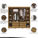 Ver imagem 4 de Guarda Roupa Casal Madesa 6 Portas 2 com Espelhos Bater 6 Gavetas com Cabideiros Mdf Nature/chumbo G