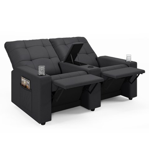Poltrona do Papai Reclinável Cinema 2 Lugares Manual Baú Usb Haifa F05 Veludo Cinza G - Lyam Decor