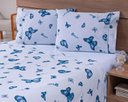 Ver imagem 1 de Jogo Lençol Viúva 4 Peças 188x108x30 100% Algodão 200 Fios Estampado Borboletas Azuis Fundo Branco