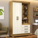 Ver imagem 1 de Guarda Roupa Solteiro 2 Portas 3 Gavetas Pequin Briz Bege/Nature/Off White