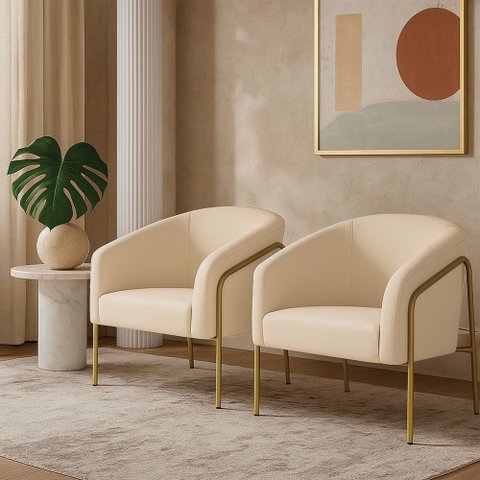 Kit 2 Poltronas para Sala de Estar Industrial Alta Dourado Stella Suede D03 - D’Rossi