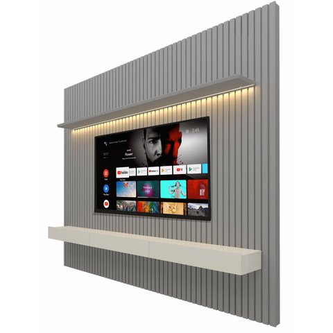 Home Suspenso 2.3 Ripado com LED Nobre Cinza com Off White - Gelius Móveis
